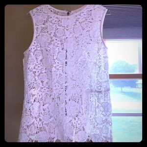 Cabi, lace, off white top
